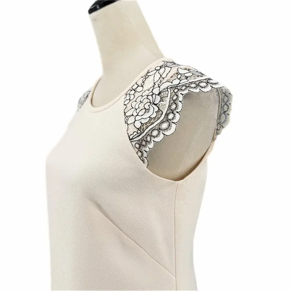 J. Crew Cream Black Lace Cap Sleeve Sheath Above Knee Length Chic Classy Dress
